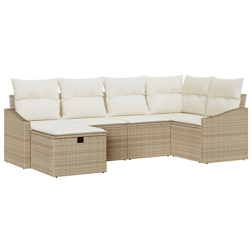 Ensemble de canapés de jardin 6 pièces avec coussins beige poly rattan