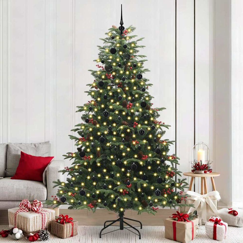 Sapin de noël artificiel touffu 240 cm, prêt à décorer avec lumières led intégrées et 120 boules incluses