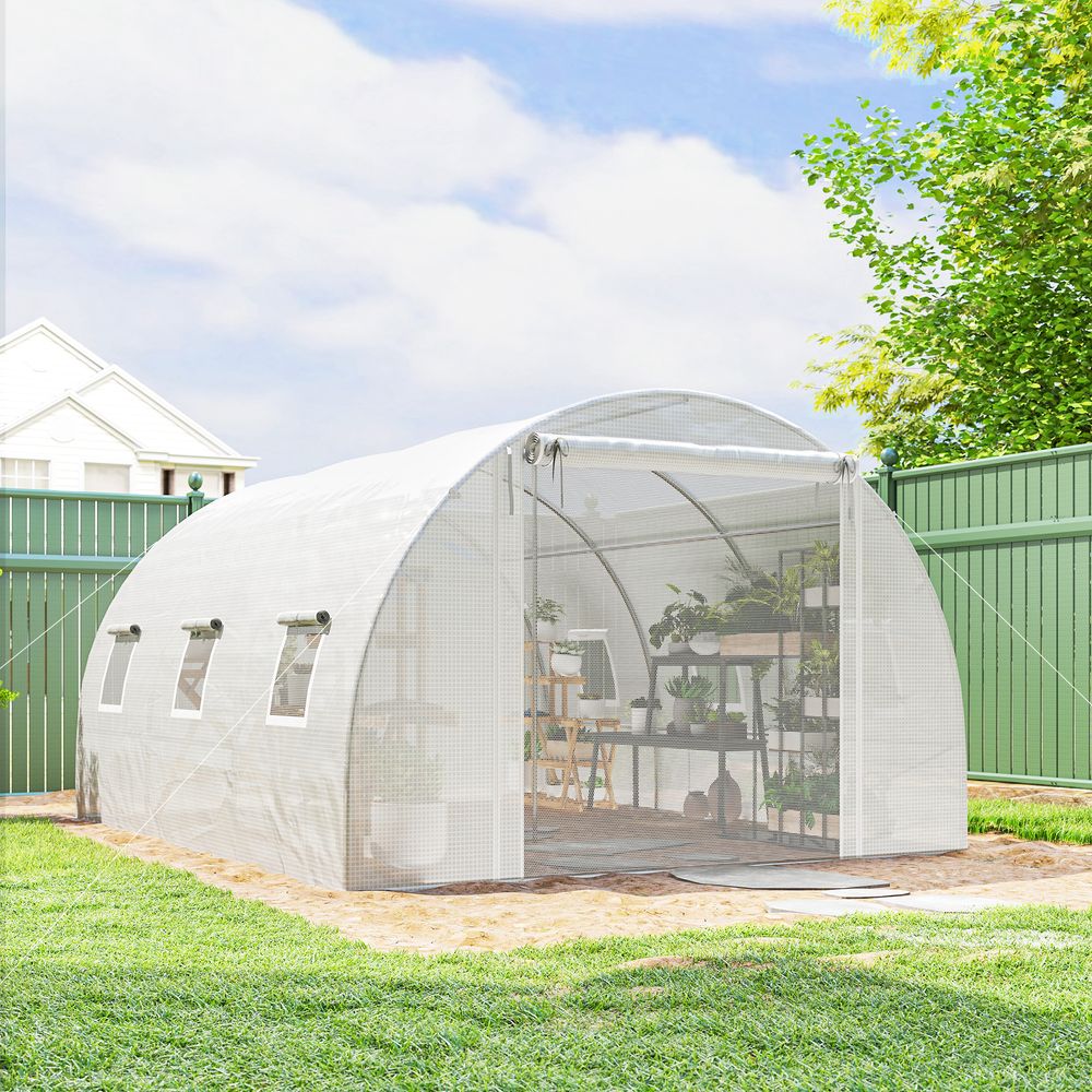 Serre tunnel de jardin acier galvanisé et pe 396 x 300 x 200 cm blanc potager ventilé - comfortxl outdoor living
