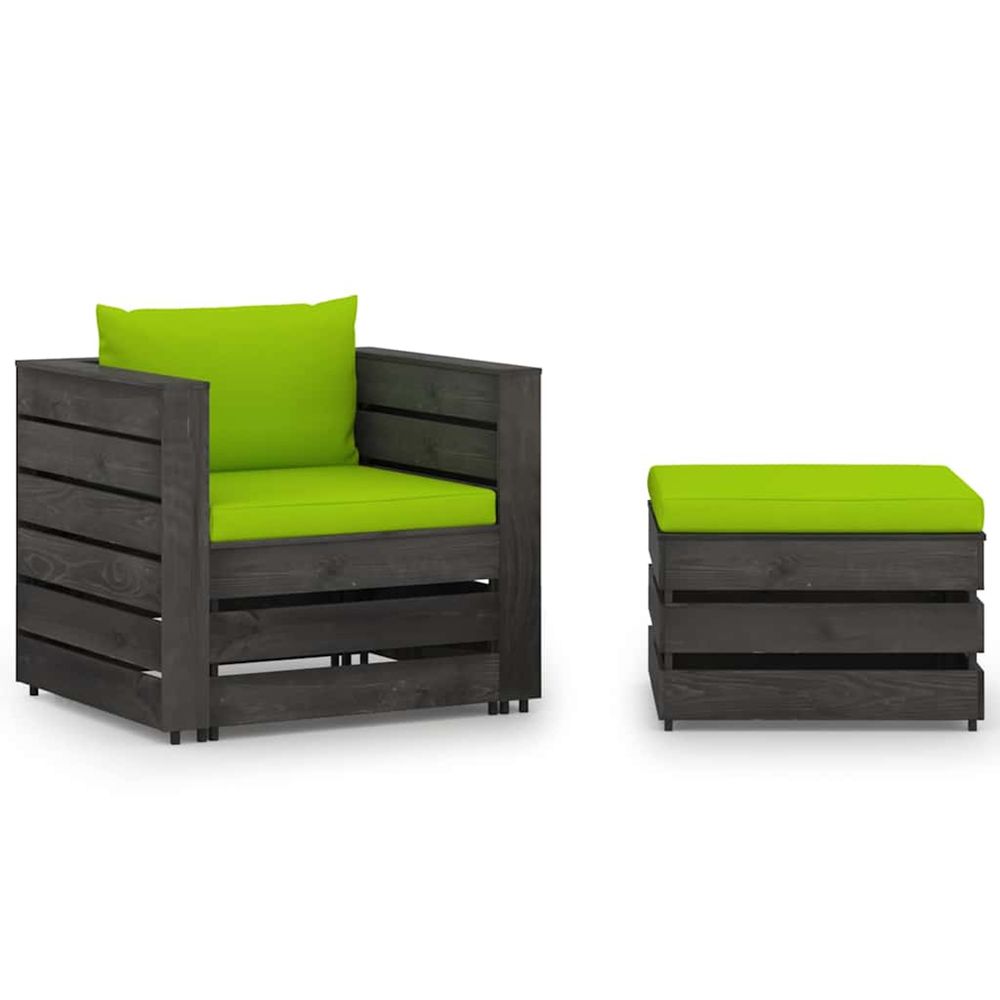 Salon de jardin 2 pcs avec coussins bois imprégné de gris