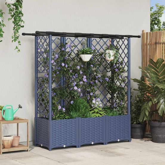 Lit potager surélevé treillis pp jardin support plantes toit plat 163,5x40x136cm gris