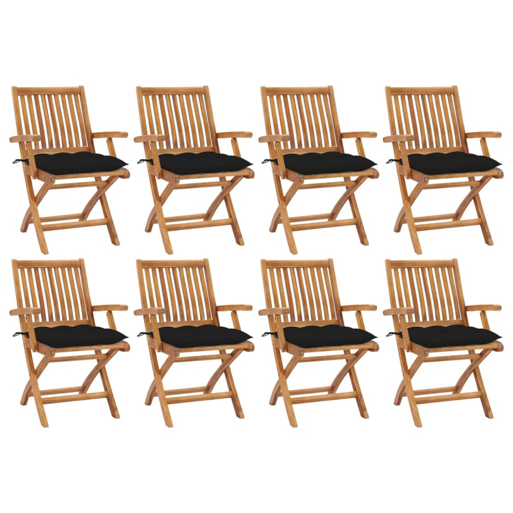 Chaises pliables de jardin avec coussins lot de 8 teck solide