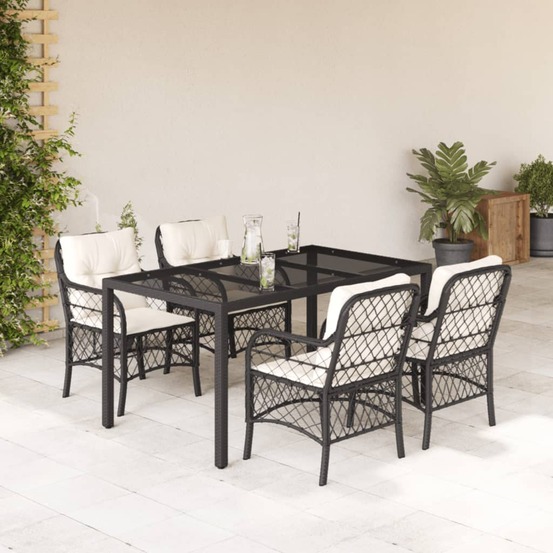 Ensemble à manger de jardin coussins 5pcs noir résine tressée