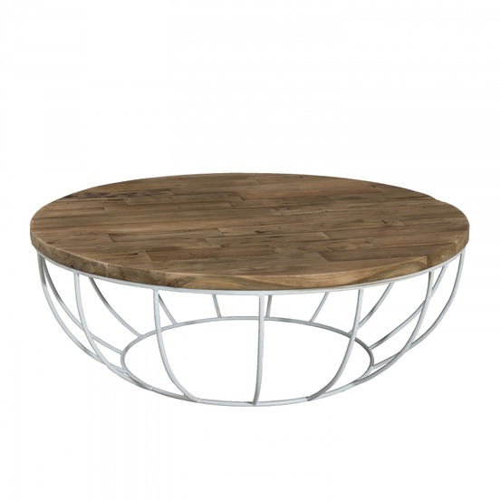 Table basse coque en teck recyclé métal blanc d100