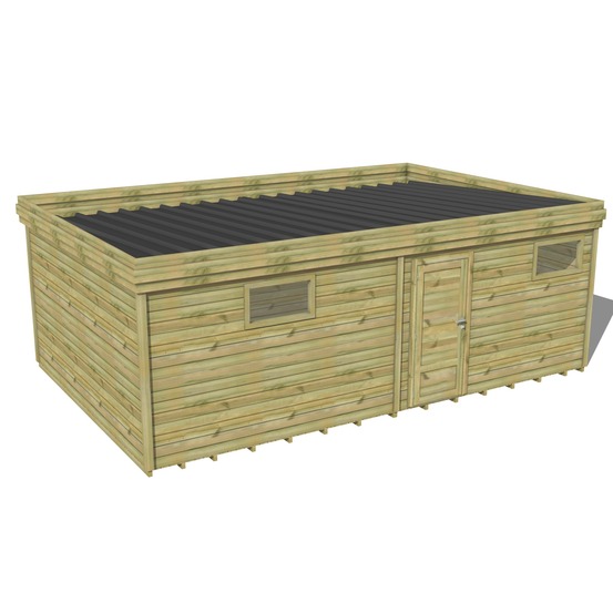 Abri de jardin bois pin traité autoclave 27mm - 7,29x4,34m / 32m2 - bac acier - plancher bois