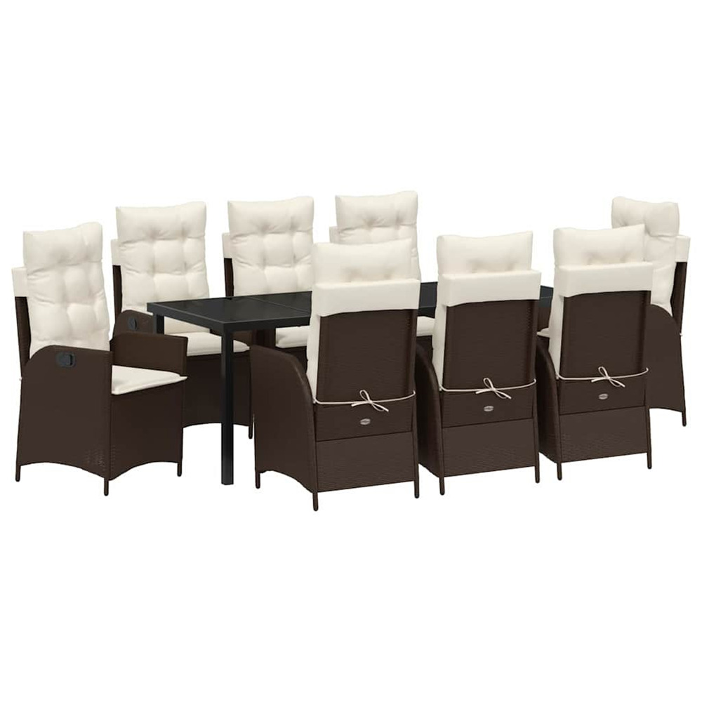 Ensemble de salle à manger pour jardin 9 pcs marron polyrotin