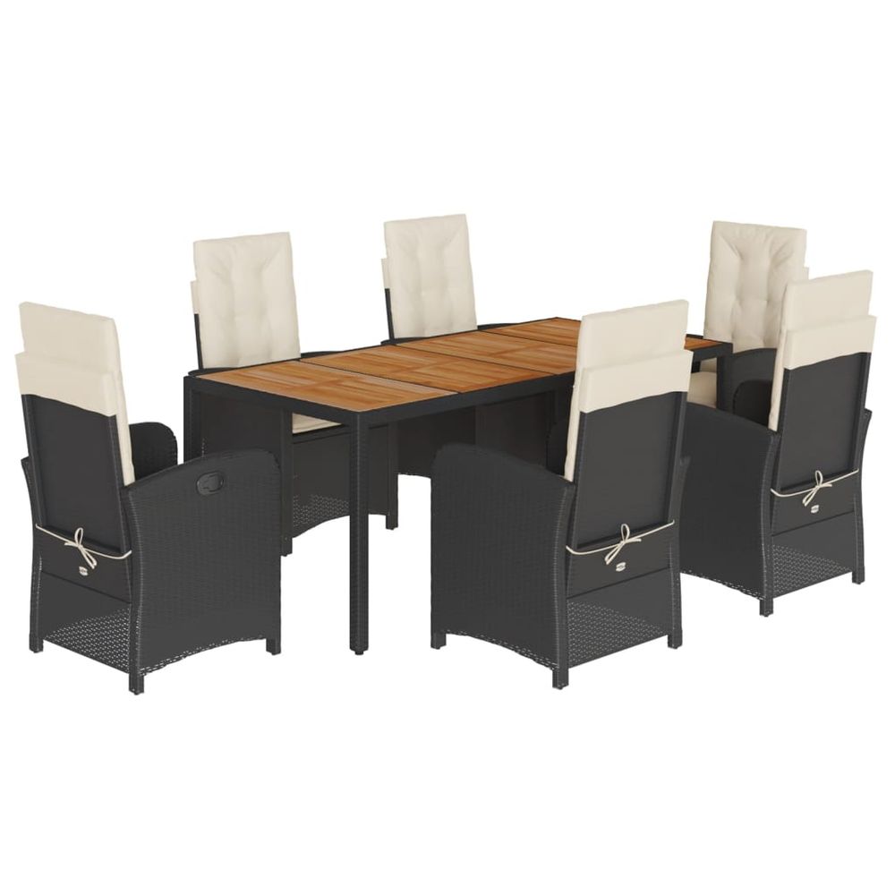 Ensemble à manger de jardin coussins 7pcs noir résine tressée