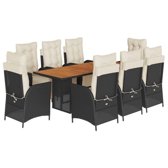 Ensemble à manger de jardin 9pcs coussins noir résine tressée