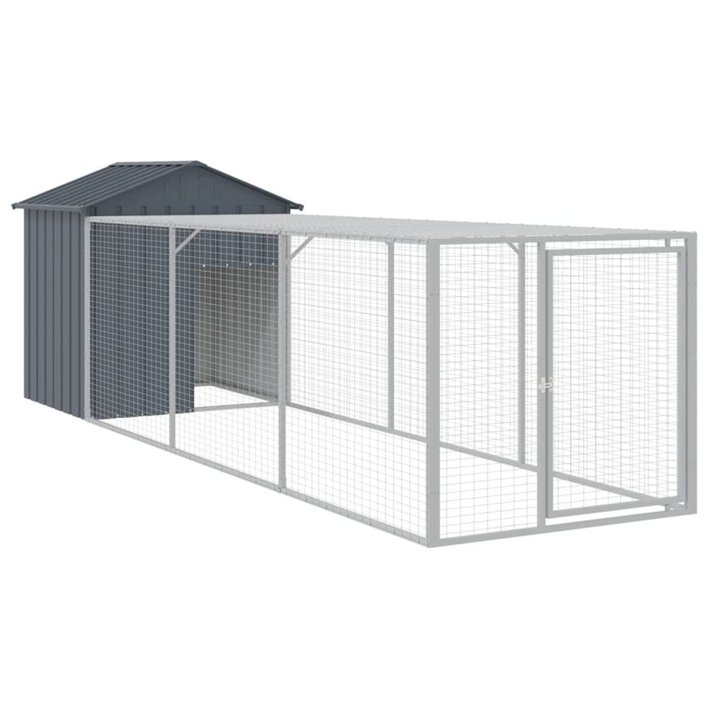 Poulailler avec cour anthracite 117x405x123 cm acier galvanisé