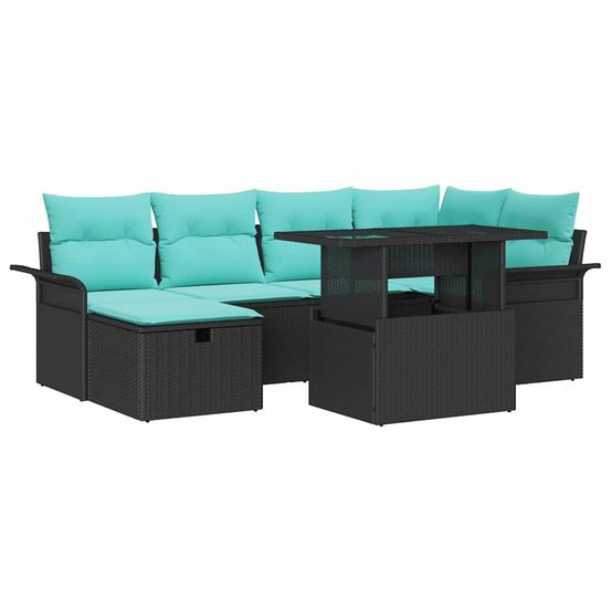 Ensemble de canapé de jardin 7 pc noir polyrotin