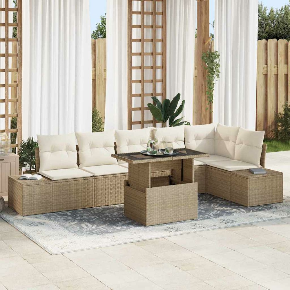 Ensemble de canapé de jardin 7 pcs beige poly rotin