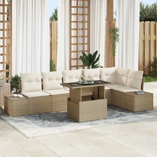 Ensemble de canapé de jardin 7 pcs beige poly rotin