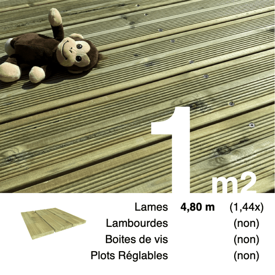 Lames de terrasse pin autoclave vert 27 x 145 mm • longueur 4,8 m • classe 4 • lot pour 1 m²