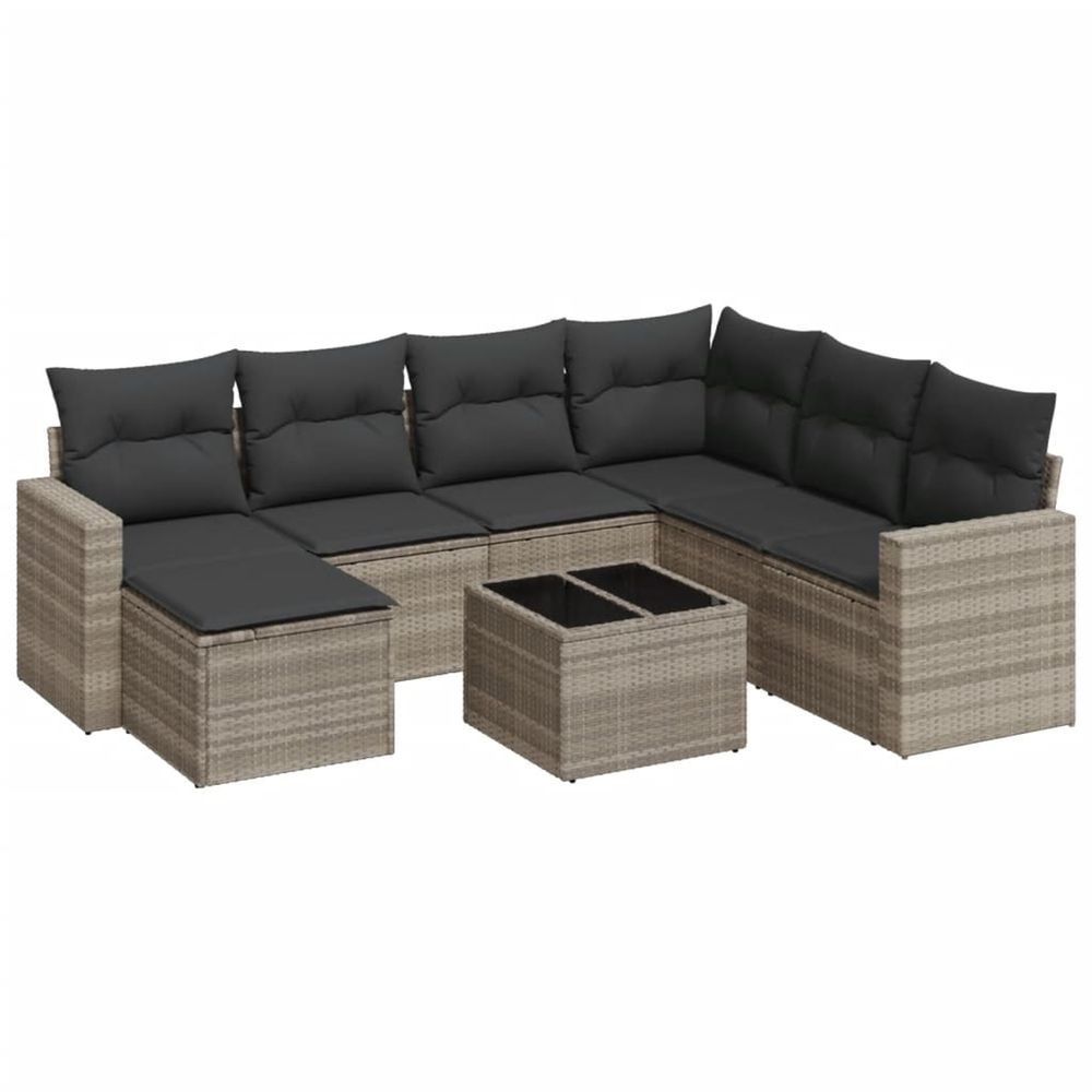 Salon de jardin 8 pcs avec coussins gris clair résine tressée