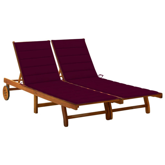 Chaise longue de jardin 2 places avec coussins acacia solide bain de soleil
