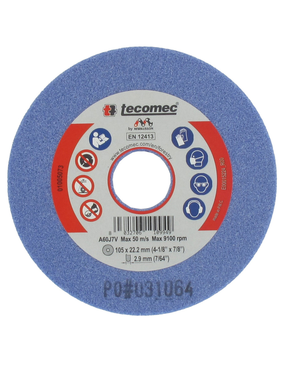 Meule d'affûtage tecomec 105 x 22,2 x 2,9mm, pour chaînes d'élageuses 1/4 mini.