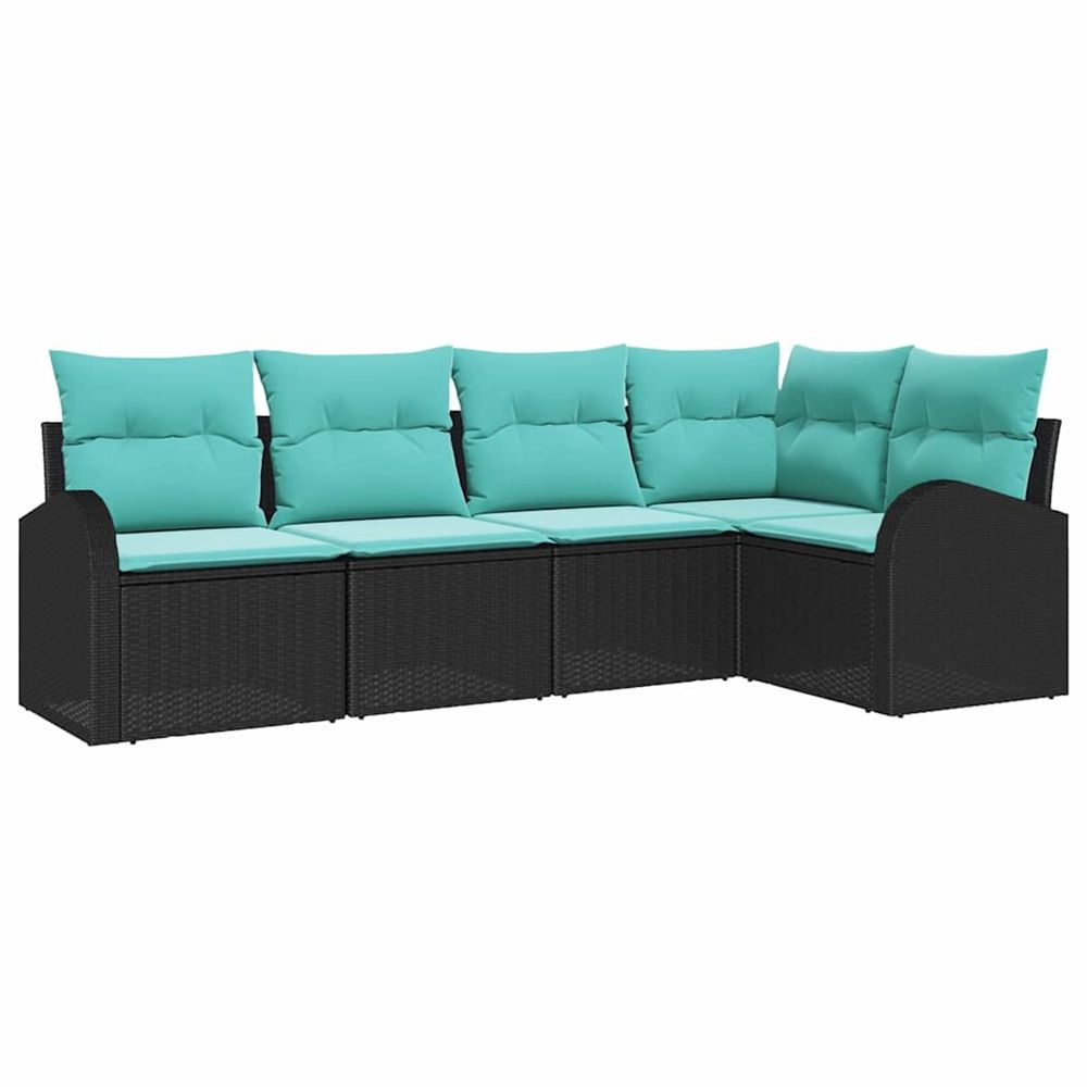 Ensemble de canapé de jardin 5 pc noir et turquoise polyrotin