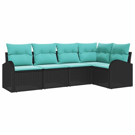 Ensemble de canapé de jardin 5 pc noir et turquoise polyrotin
