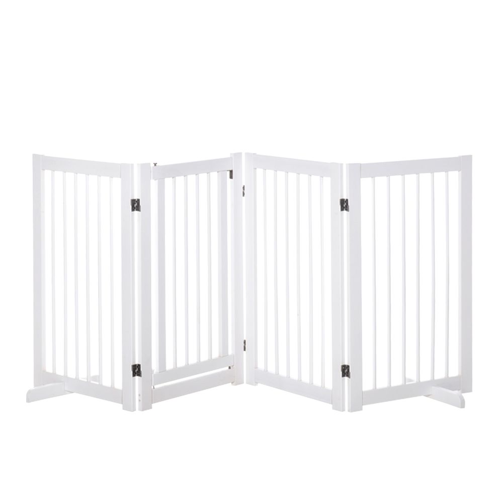 Barrière pour chien autoportante en pin massif blanc 220 x 91 cm 4 panneaux avec portillon