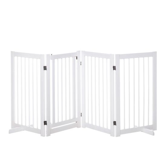 Barrière pour chien autoportante en pin massif blanc 220 x 91 cm 4 panneaux avec portillon