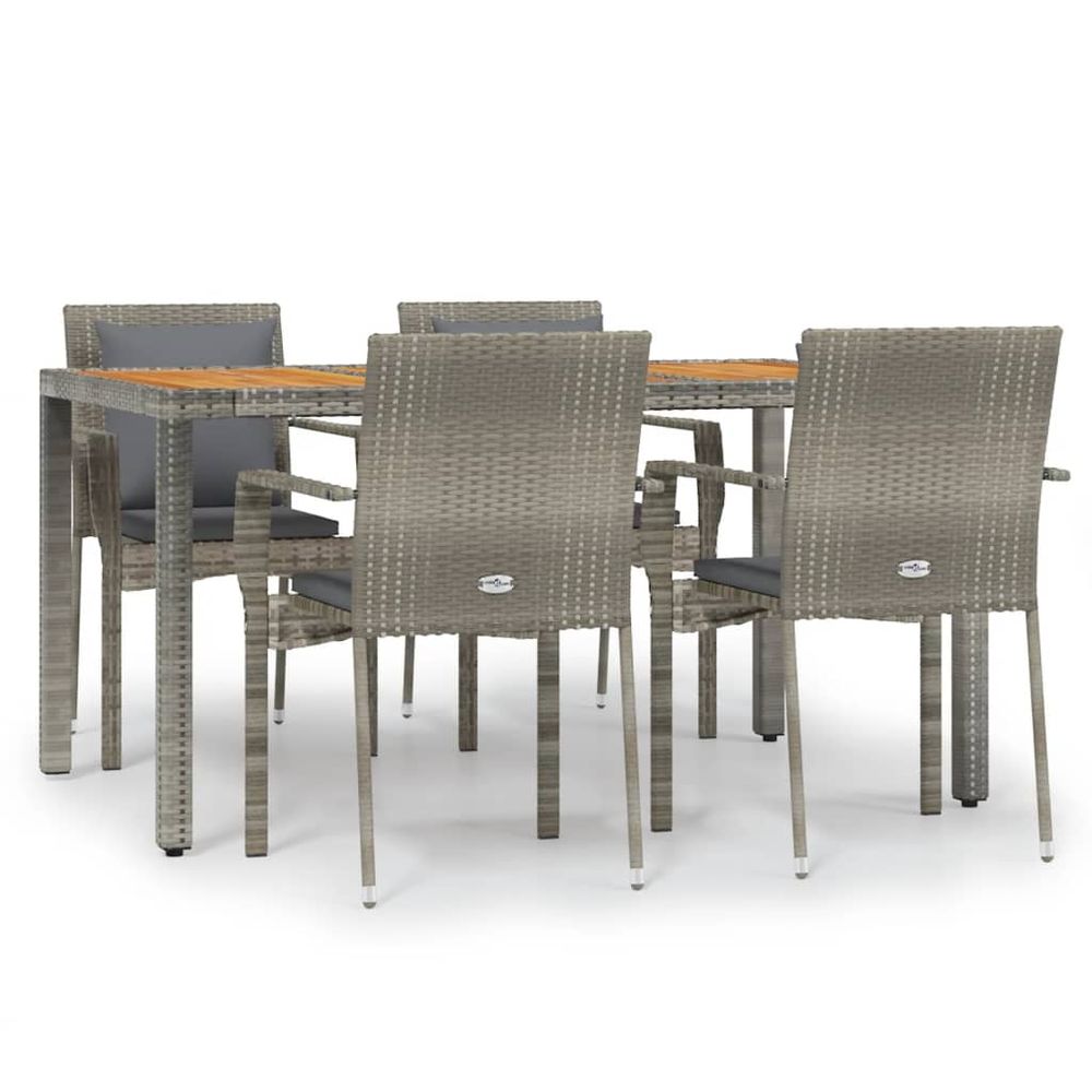 Ensemble à manger de jardin 5 pcs coussins gris résine tressée