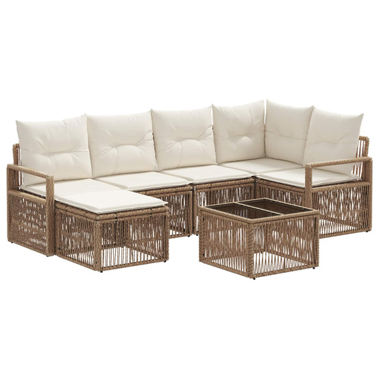 Ensemble de canapé de jardin 7 pcs beige polyrotin