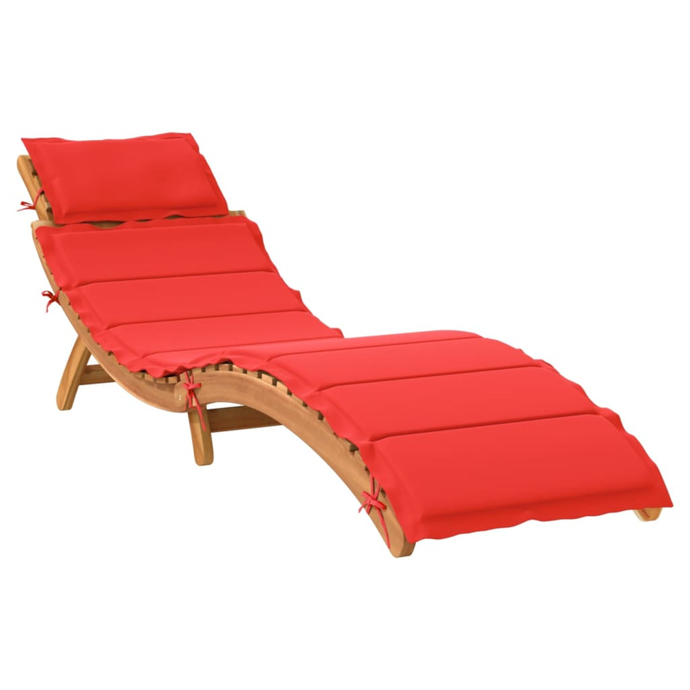 Chaise longue avec coussin rouge bois d'acacia solide bain de soleil