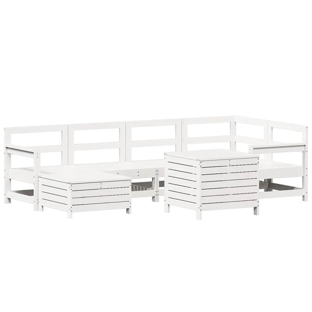Salon de jardin 7 pcs blanc bois de pin massif