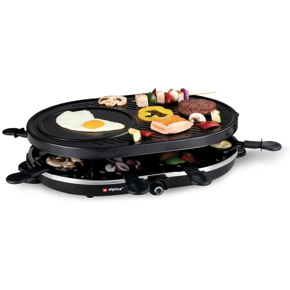 Grill et raclette alpina gourmet 8 personnes 1200w 47x12x32cm