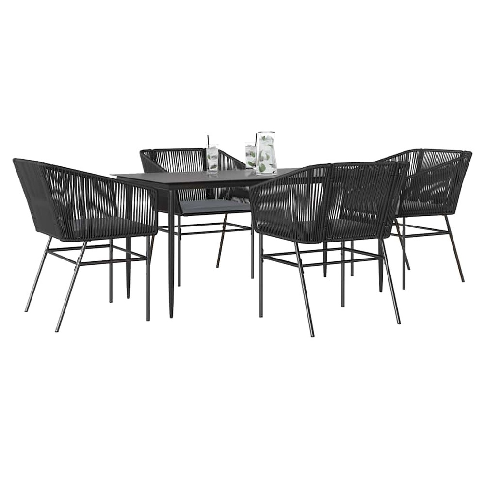 Ensemble à manger de jardin et coussins 5 pcs noir rotin verre