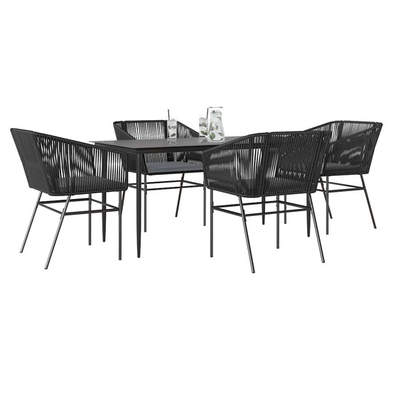 Ensemble à manger de jardin et coussins 5 pcs noir rotin verre