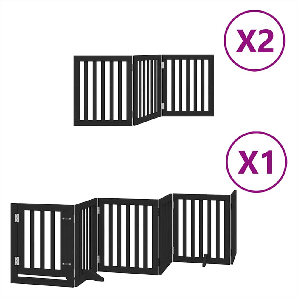 Barrière pour chien porte pliable 12panneaux noir bois peuplier