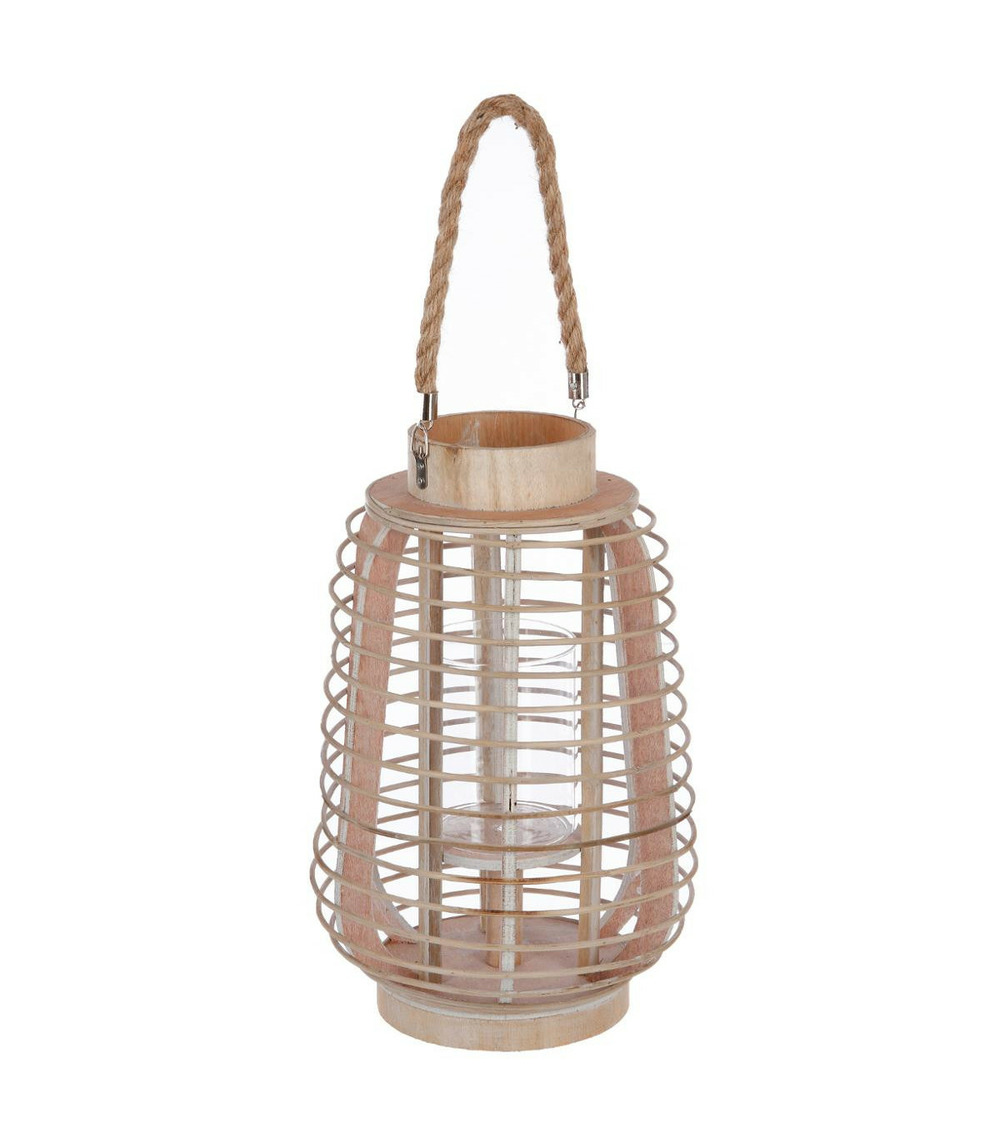 Lanterne photophore en rotin bougeoir en verre d 22 x h 33 cm
