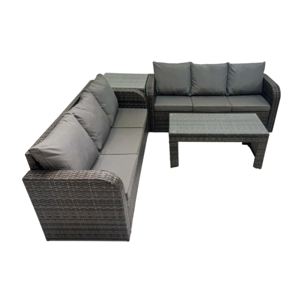 6 places salon de jardin exterieur avec table basse rectangulaire table d'appoint gris foncé mixte