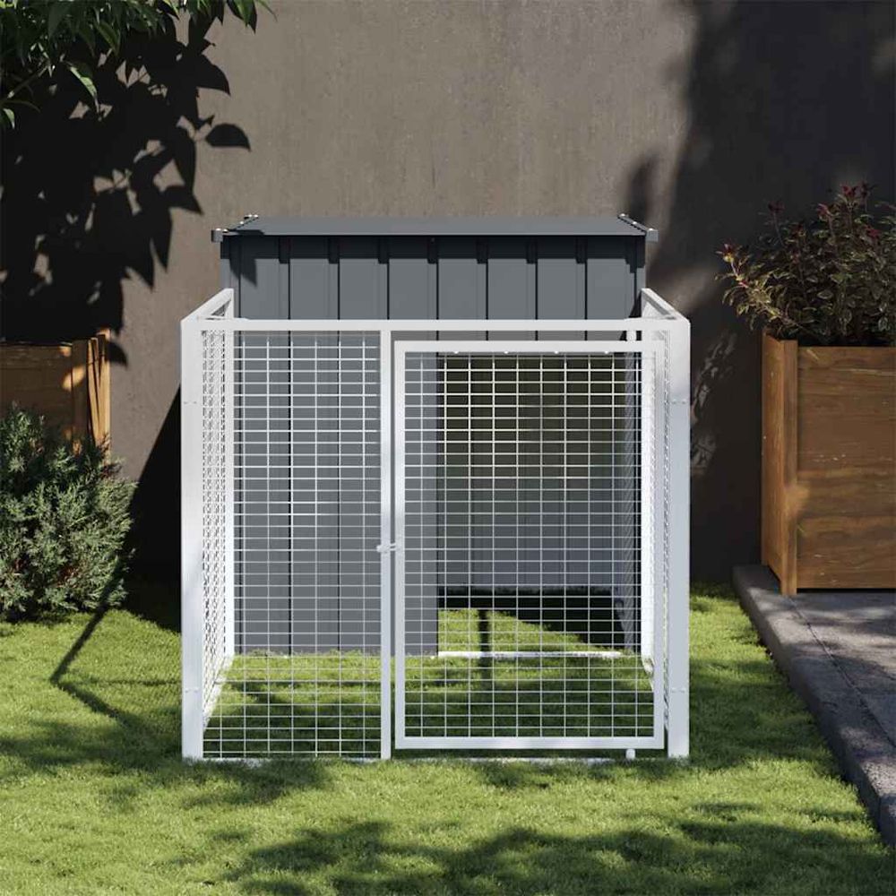 Chenil extérieur avec enclos en acier galvanisé pour grand chien anthracite