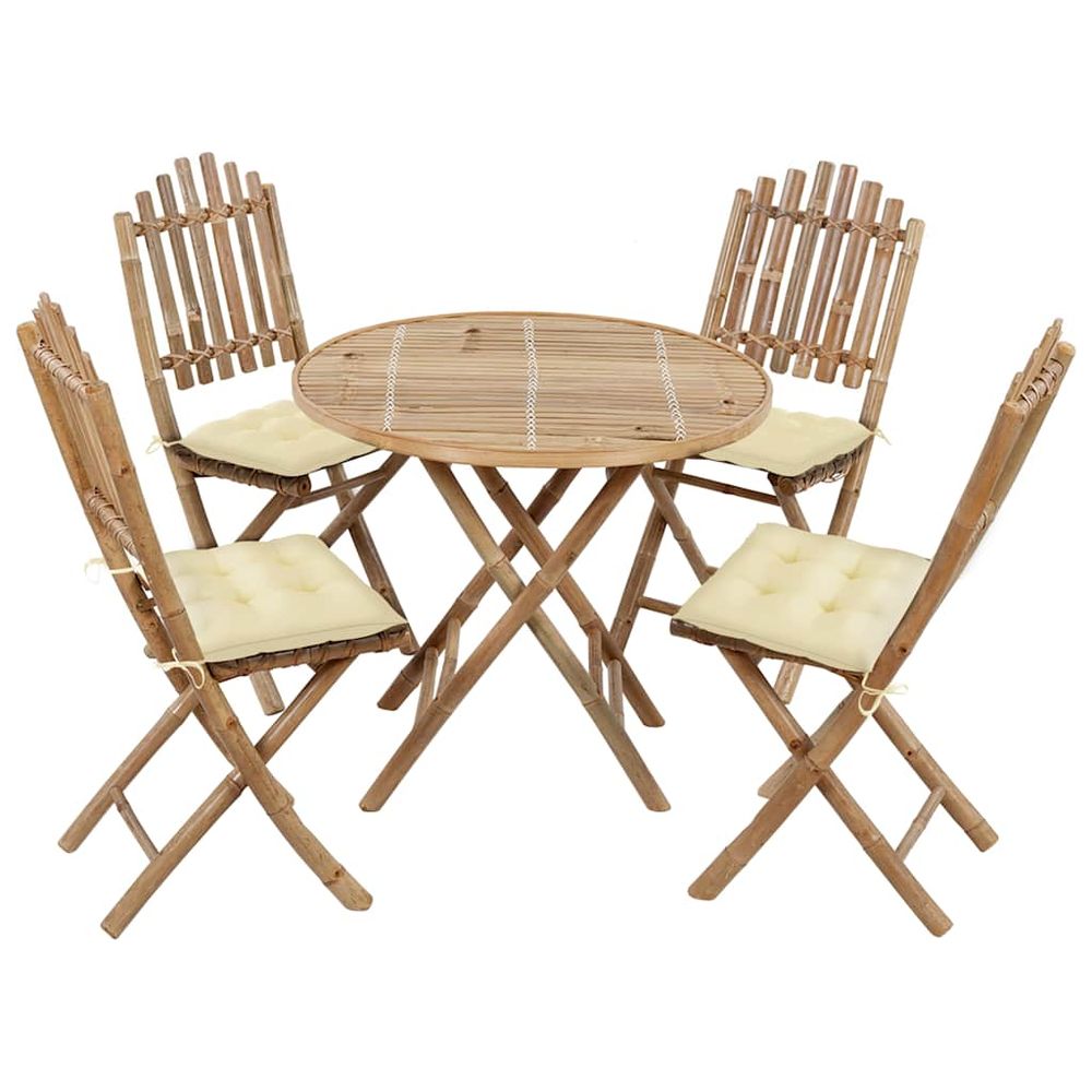 Ensemble à manger d'extérieur pliable 5pcs avec coussins bambou