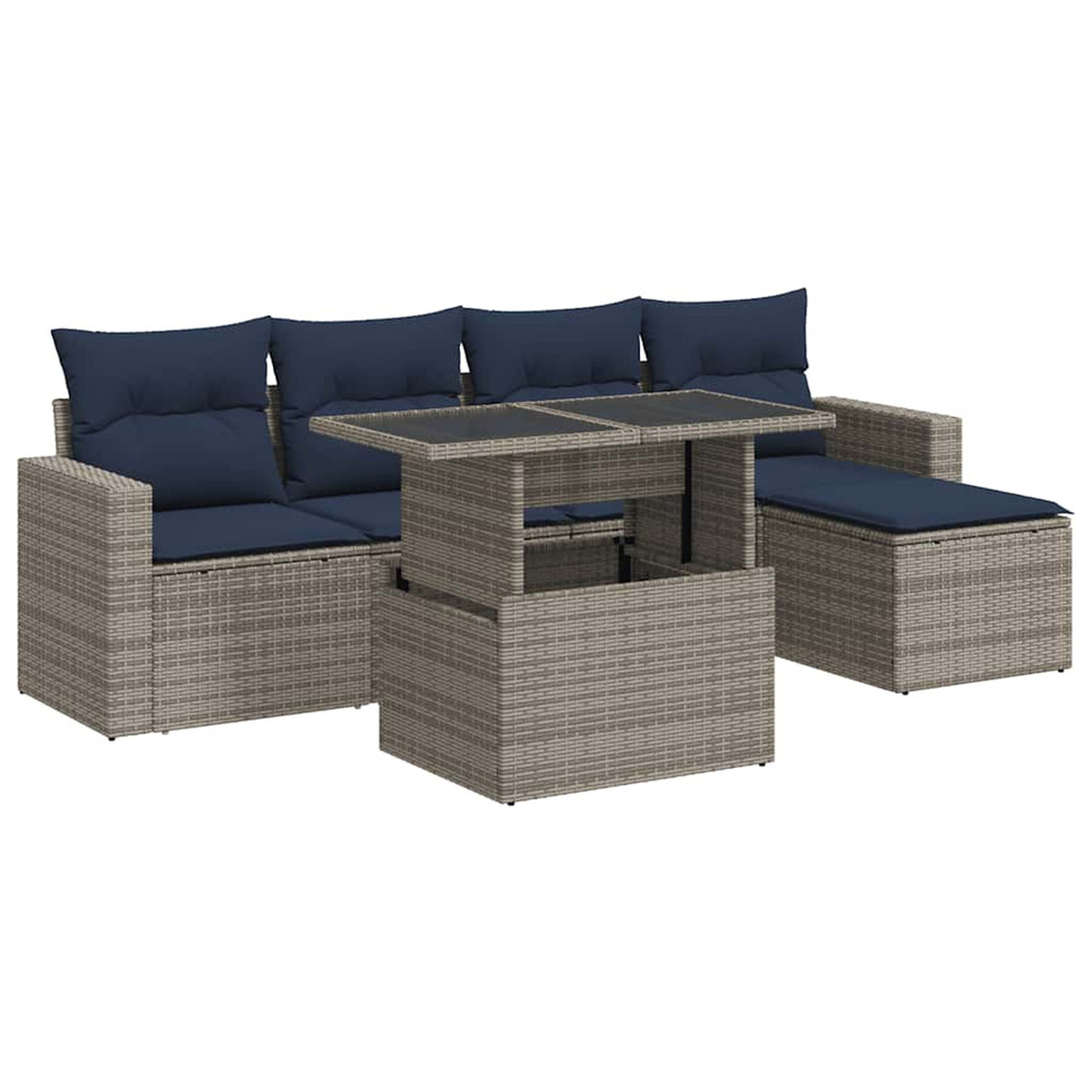 Salon de jardin avec coussins 6 pcs gris résine tressée acacia