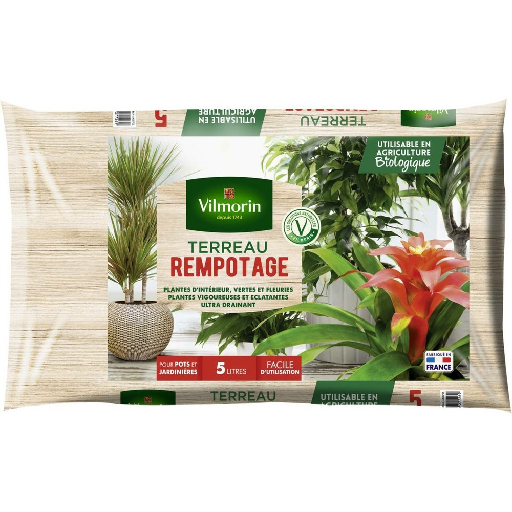 Terreau rempotage plantes d'intérieur vertes et fleuries - sac de 5 litres