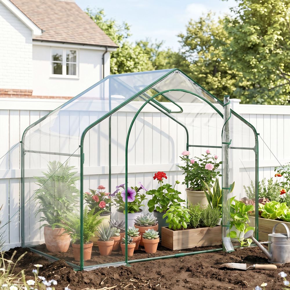 Serre de jardin acier et plastique transparent 182 x 100 x 152 cm porte zippée aération - comfortxl outdoor living