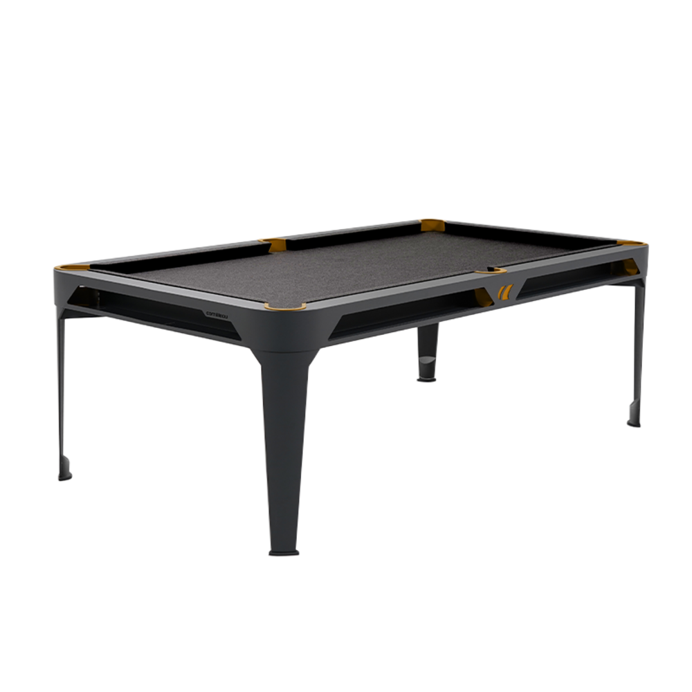 Billard d'extérieur convertible hyphen outdoor noir / tapis gris foncé / réceptacles : moutarde