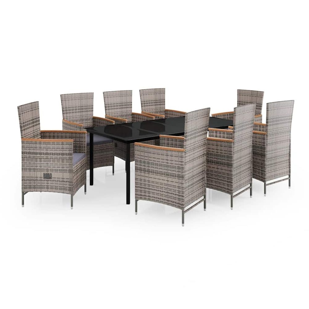 Ensemble à manger de jardin avec coussins 9 pcs gris