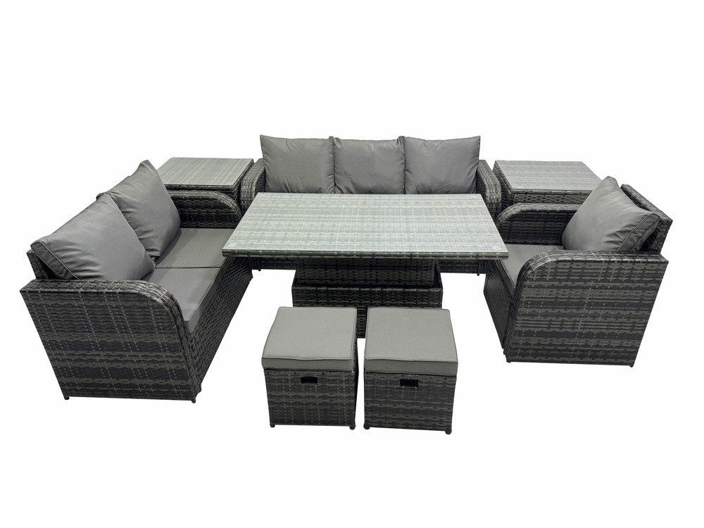 Ensemble repas de jardin exterieur table à manger réglable en hauteur avec 2 tables d'appoint 2 petits tabourets