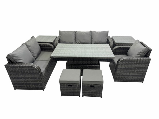 Ensemble repas de jardin exterieur table à manger réglable en hauteur avec 2 tables d'appoint 2 petits tabourets