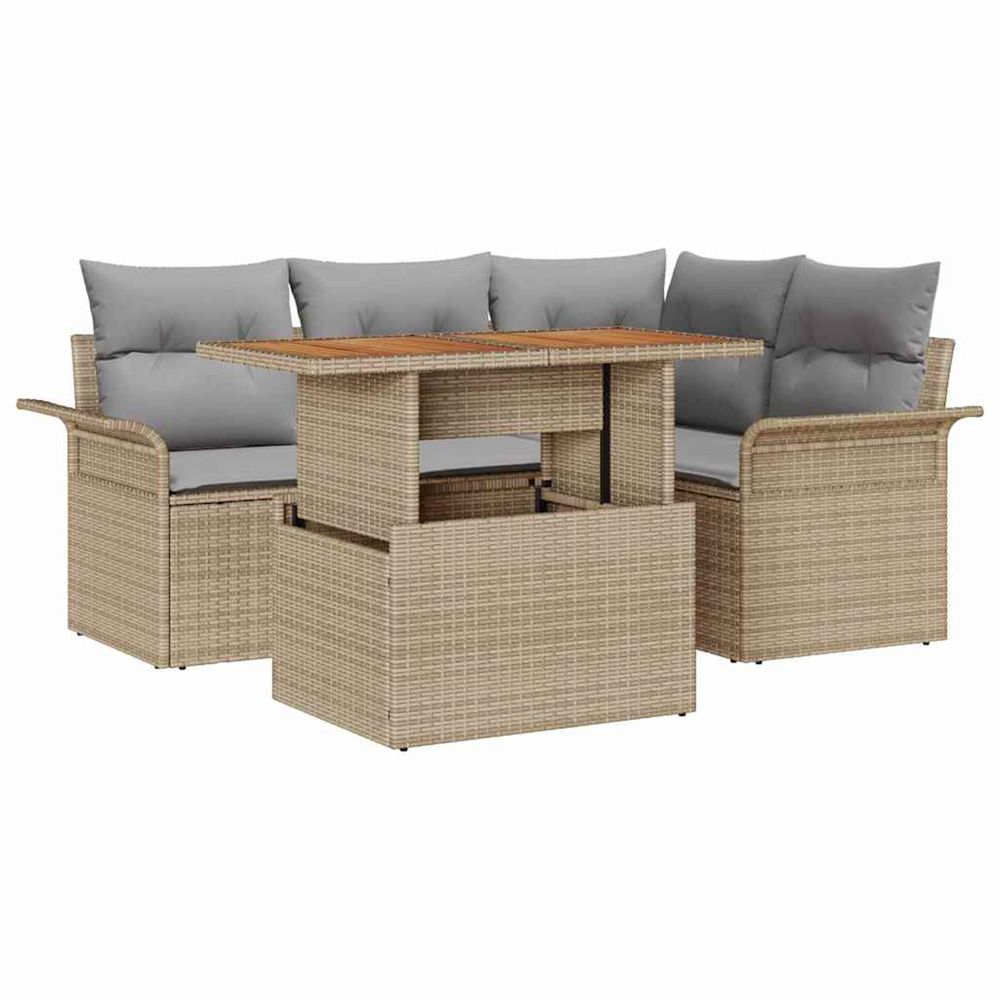 Ensemble de canapé de jardin 5 pc beige poly rotin