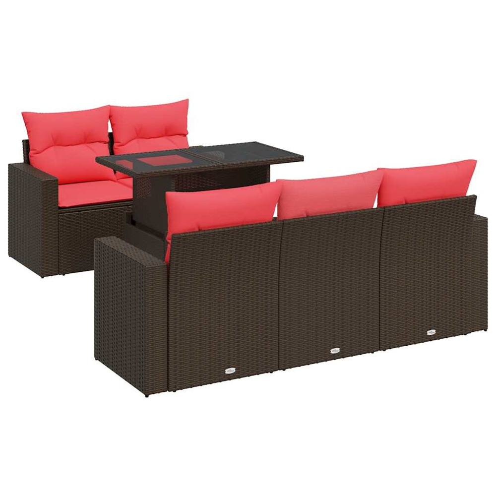 Salon de jardin avec coussins 6pcs marron résine tressée acacia
