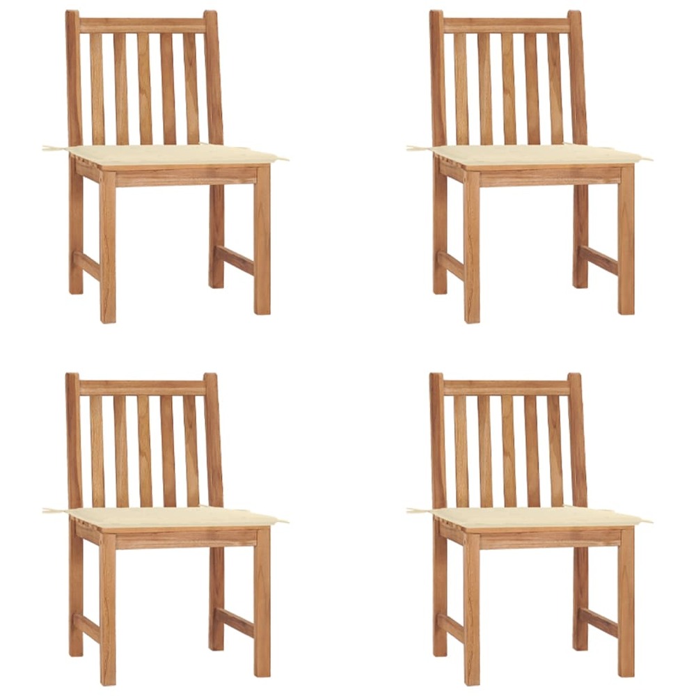 Chaises de jardin lot de 4 avec coussins bois de teck massif