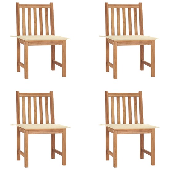Chaises de jardin lot de 4 avec coussins bois de teck massif