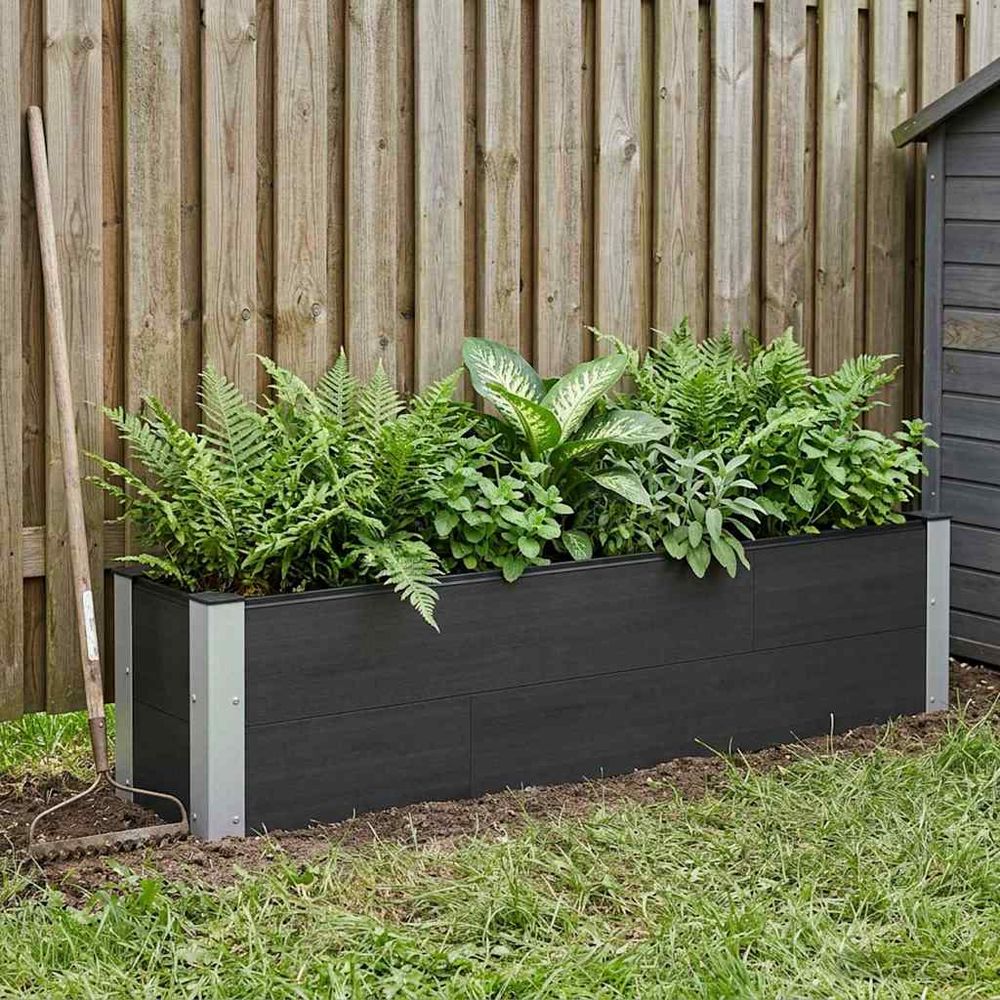 Bac à plantes surélevé wpc aluminium extérieur drainage naturel 150x30cm