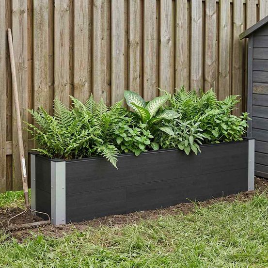 Bac à plantes surélevé wpc aluminium extérieur drainage naturel 150x30cm