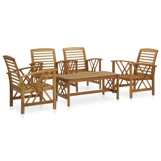 Salon de jardin meuble d'extérieur ensemble de mobilier 5 pièces bois d'acacia massif